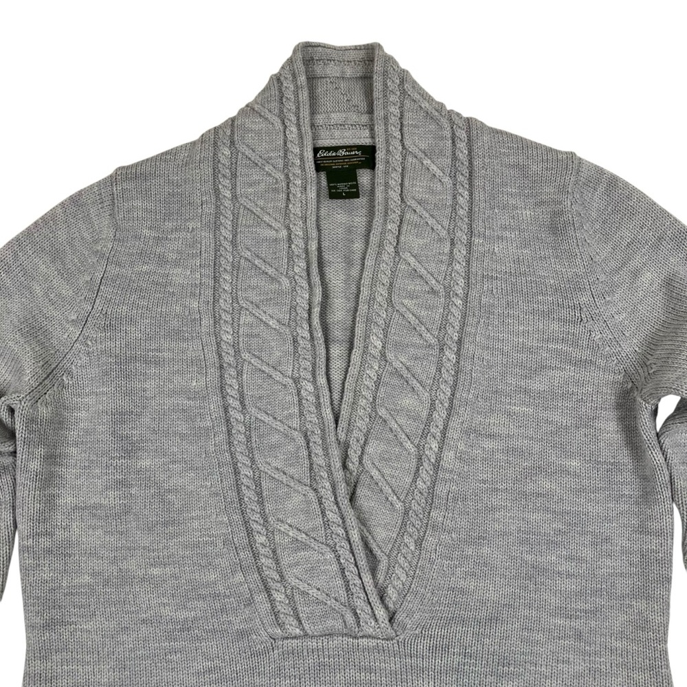 Eddie Bauer Light Gray Merino Wool V-Neck Sweater Long Sleeve Size L - Picture 2 of 9